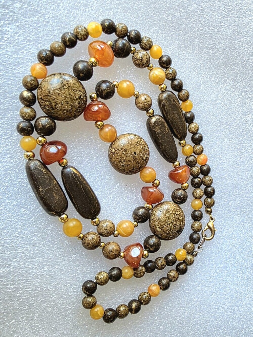 Vintage Handcrafted Stone Statement Necklace 36” Rope - Picture 6 of 6